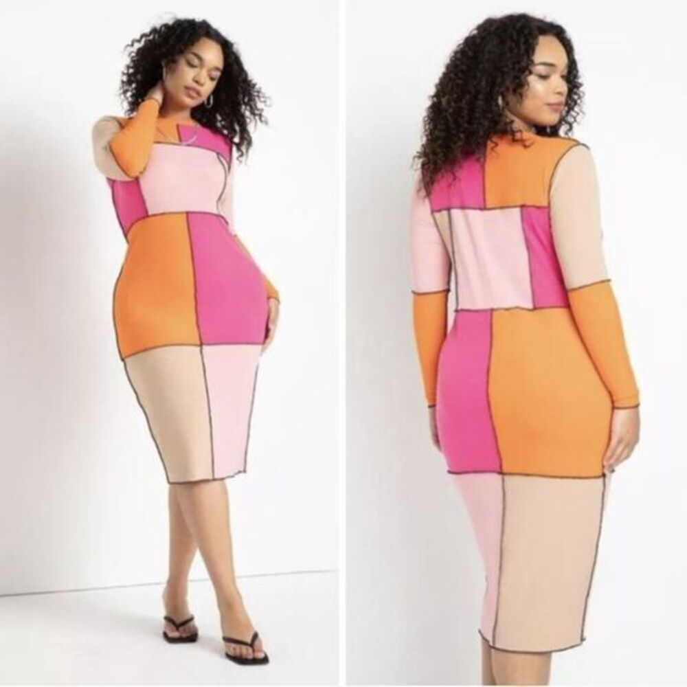 New Eloquii Patchwork Color Block Bodycon Midi Dr… - image 1